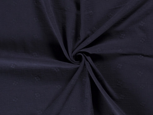 Embroidered Crinkle Textured Cotton Fabric Navy