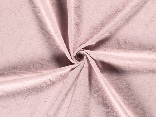 Embroidered Crinkle Textured Cotton Fabric Pink