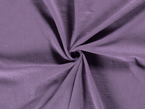Embroidered Crinkle Textured Cotton Fabric Purple