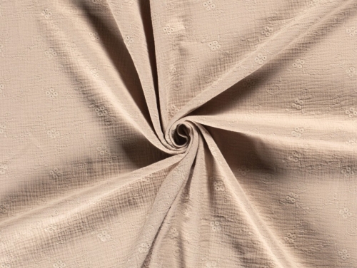 Embroidered Crinkle Textured Cotton Fabric Beige