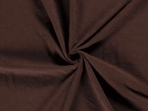 Embroidered Crinkle Textured Cotton Fabric Brown