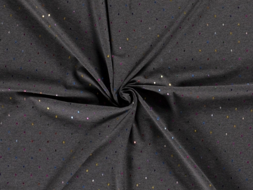 Metallic Cotton Jersey Stretch Knit Fabric Dark Grey