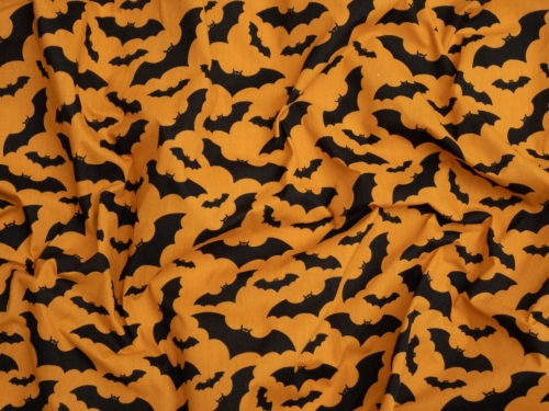 Printed Polycotton Fabric Black on Orange
