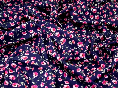 Deadstock 100% Cotton Poplin Fabric Navy & Cerise