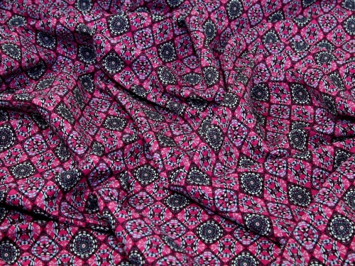 Deadstock Digital Print Smooth Crepe Fabric Pink