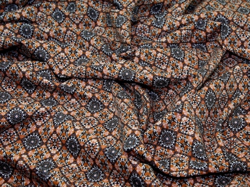Deadstock Digital Print Smooth Crepe Fabric Tan
