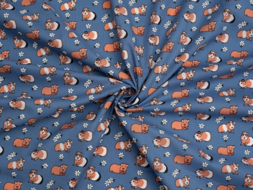 Printed Polycotton Fabric Denim Blue