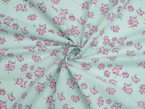 Printed Polycotton Fabric Pink on Aqua