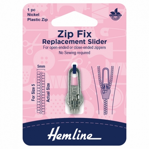 Hemline Zip Fix Replacement Slider For Plastic Silver