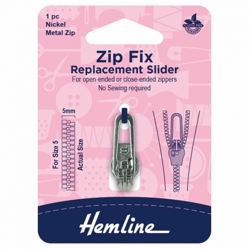 Hemline Zip Fix Replacement Slider For Metal Silver