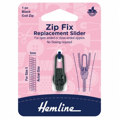 Hemline Zip Fix Replacement Slider For Coil Black