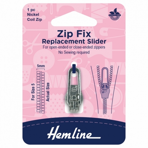Hemline Zip Fix Replacement Slider For Coil Silver