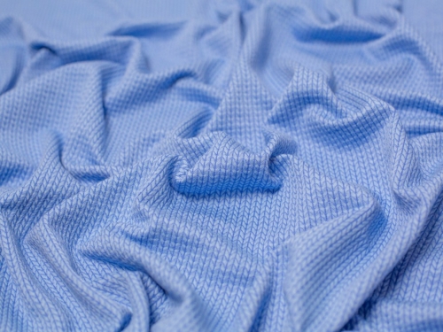 Jacquard Textured Stretch Knit Fabric Mid Blue