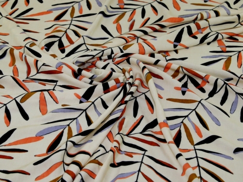 Minerva Exclusive Scattered Fronds Viscose Challis POD Fabric Cream