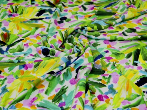 Minerva Exclusive Brushstroke Blooms Viscose Challis POD Fabric