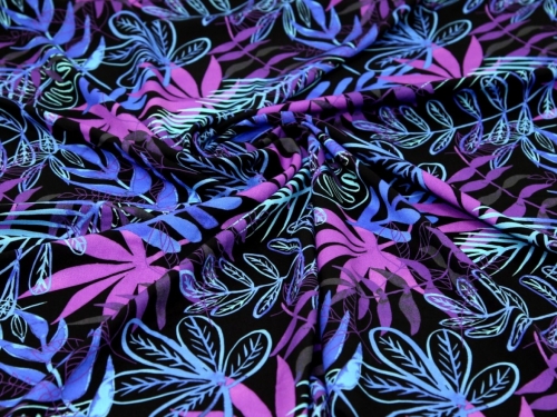 Minerva Exclusive Lithograph Leaves Viscose Challis POD Fabric Dusk