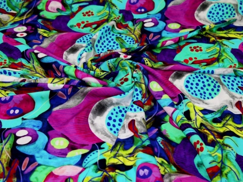 Minerva Exclusive Fertile Fronds Viscose Challis POD Fabric Magenta