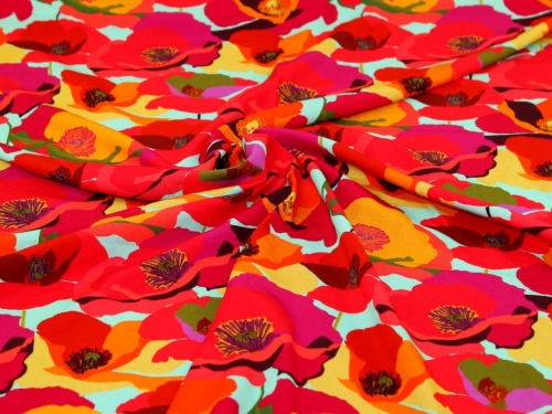 Minerva Exclusive Positively Poppies Viscose Challis POD Fabric Scarlet