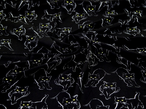 Minerva Exclusive Feline Fine Viscose Challis POD Fabric Black