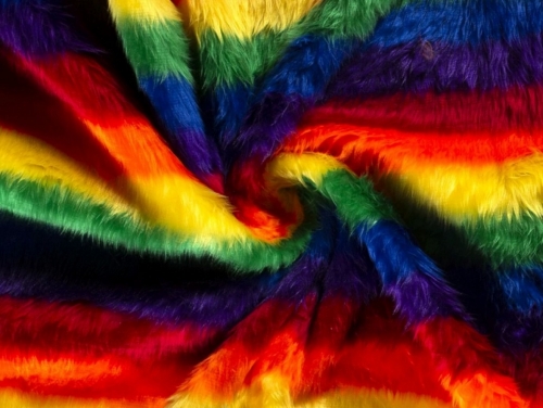 Rainbow Faux Fur Fabric Multicoloured