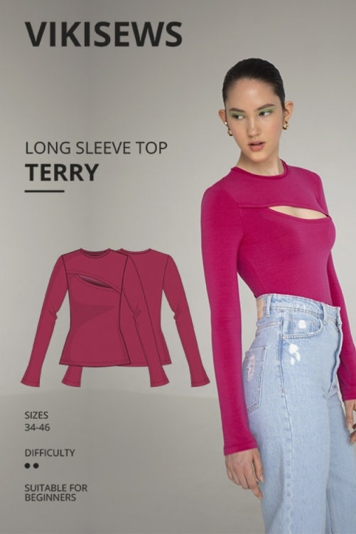 Vikisews Paper Sewing Pattern Terry Long Sleeve Top
