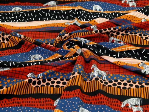 Minerva Exclusive Zebra Collage Loop Back French Terry Stretch Knit POD Fabric