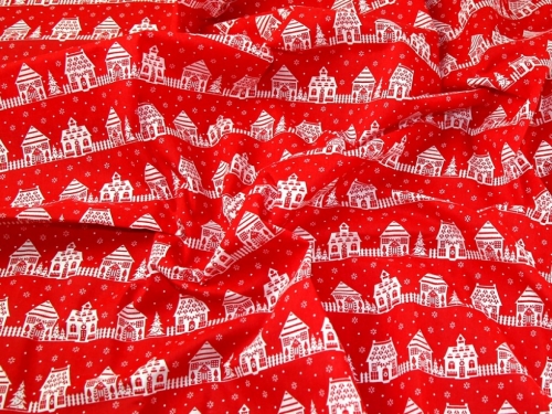 Printed Polycotton Fabric Red & White