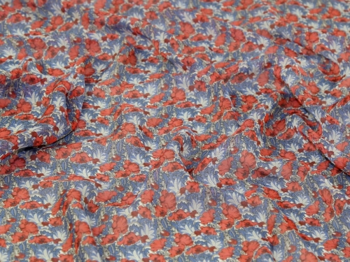 Liberty London Clementina Regent Silk Sheer Chiffon Fabric Red & Blue