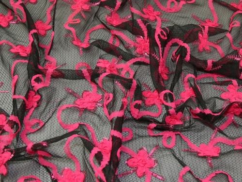 Deadstock Stretch Lace Fabric Black Pink