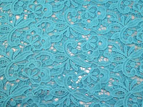 Deadstock Embroidered Lace Fabric Turquoise