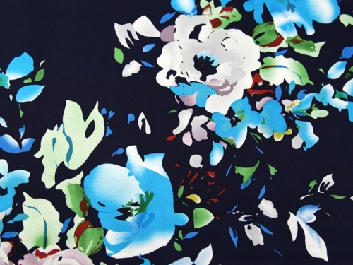 Deadstock Jardin Woven Stretch Cotton Sateen Fabric Navy Blue