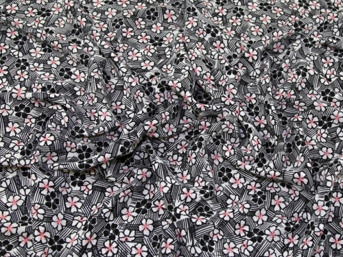Deadstock Soft Polyester Crepe Fabric Black Ivory Pink