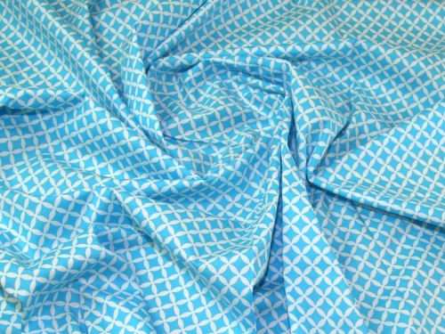 Deadstock 100% Cotton Poplin Fabric White on Turquoise