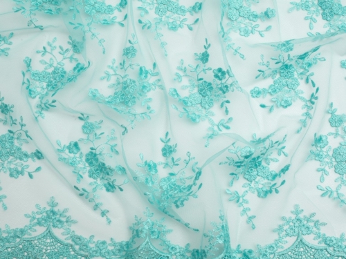 Minerva Core Range Embroidered Tulle Lace Fabric Turquoise