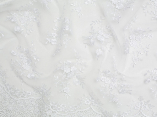 Minerva Core Range Embroidered Tulle Lace Fabric White