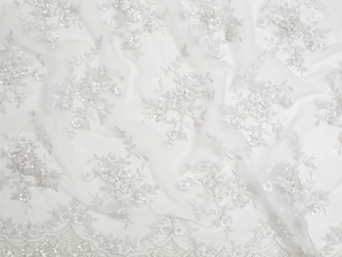 Minerva Core Range Beaded Embroidered Tulle Lace Fabric White