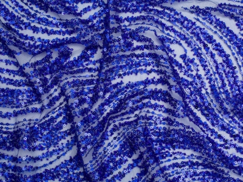 Minerva Core Range Beaded Embroidered Tulle Lace Fabric Royal Blue