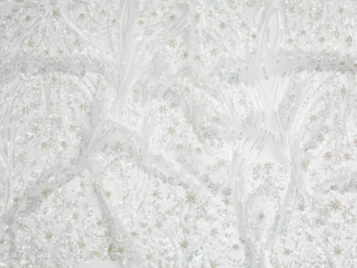 Minerva Core Range Beaded Embroidered Tulle Lace Fabric Silver