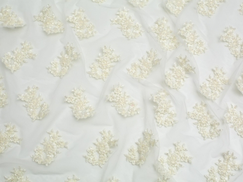 Minerva Core Range Beaded Embroidered Tulle Lace Fabric Ivory