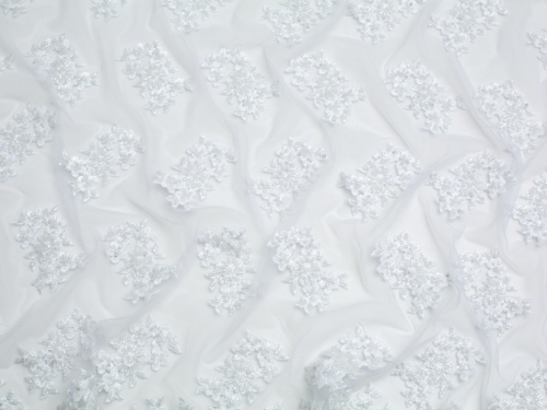 Minerva Core Range Beaded Embroidered Tulle Lace Fabric White