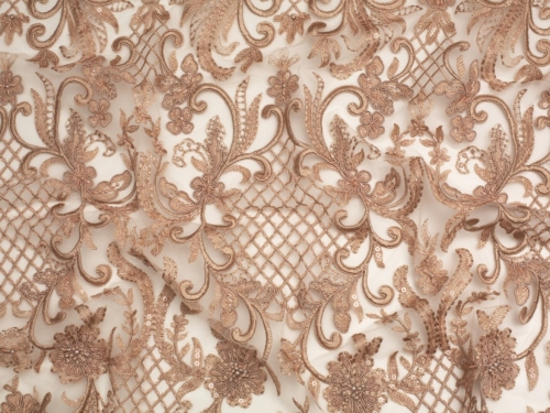 Minerva Core Range Zoey Beaded Lace Fabric Coffee
