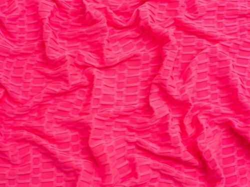 Deadstock Block Textured Stretch Knit Fabric Neon Pink