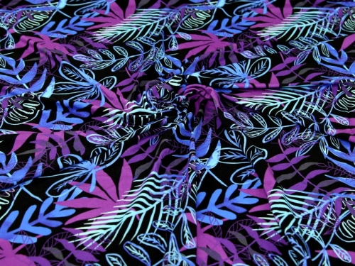 Minerva Exclusive Lithograph Leaves Viscose Jersey Stretch Knit Fabric