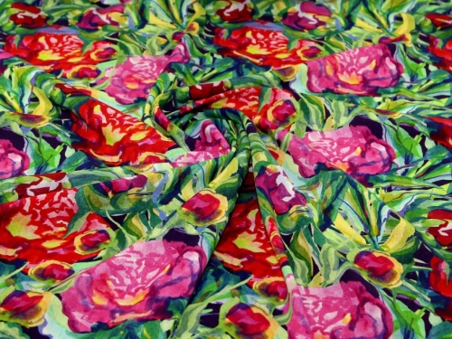 Minerva Exclusive Painted Peonies Linen Viscose Blend POD Fabric