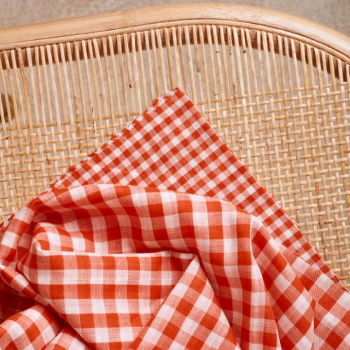 Atelier Brunette Gingham Double Cotton Gauze Fabric Tangerine