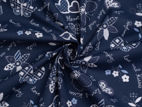 Printed Polycotton Fabric Navy & Blue