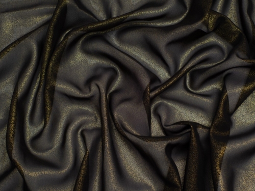 Minerva Core Range Metallic Foil Sheer Chiffon Fabric Black & Gold
