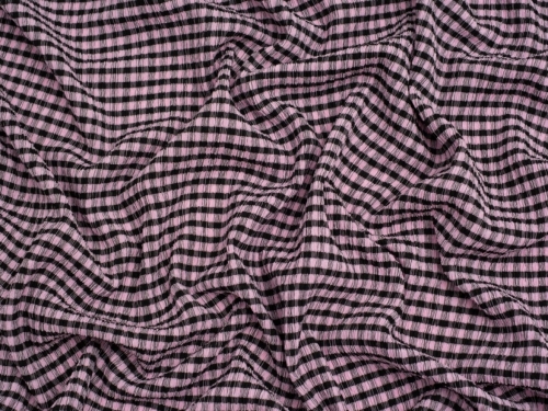 Minerva Core Range Stretch Woven Gingham Seersucker Fabric Black & Light Pink