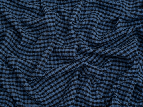Minerva Core Range Stretch Woven Gingham Seersucker Fabric Black & Blue