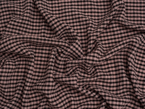 Minerva Core Range Stretch Woven Gingham Seersucker Fabric Black & Dusty Pink
